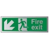 V Safety Fire Exit-Fire Exit Arrow Down Left Sign - 300mm x 100mm - 3mm Brushed Alu Comp