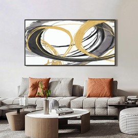 Abstract Wall Art Framed Artwork Brown And White Minimalist Line Printed Artwork Decor Modern Canvas Abstract Wall Decor Suitable For Bedroom Apartment Office Dining Room Wall Decoration Can Be Hang 24"X48"