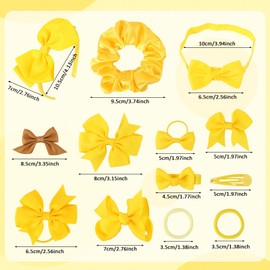 LALASTYLE 48Pcs Yellow Girls School Hair Accessories Kit, Yellow Bow Hair Clips, Hair Hoop, Hair Rope, Elastics Headband, Hair Accessories for Girls Birthday Gift