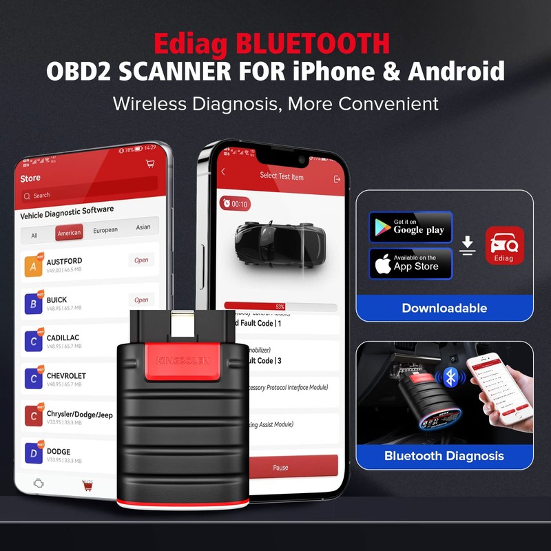 KINGBOLEN Ediag OBD2 Scanner Bluetooth, Bidirectional Scanner All System Diagnostic
