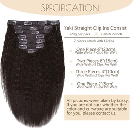 Loxxy Clip in Hair Extensions Real Human Hair Kinky Coarse Thick Straight Remi Hair Full Head Clip Ins For Afro Black Women Natural Black Color Double Weft 7 Pieces 120Gram 12Inch