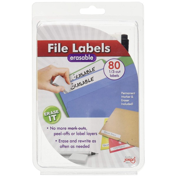 Jokari Label Once Erasable File Labels Starter Kit with 80 Labels, Eraser and Pen