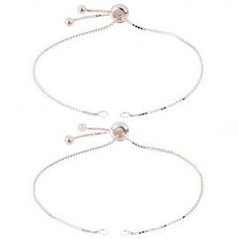 Beebeecraft 1 Box 2Pcs Sterling Silver Slider Chain Bracelet for Beads 18cm Long Adjustable Slider Bracelets Extender Chains with Polishing Cloth and Ball End for Jewellery Making Women Semi Finished