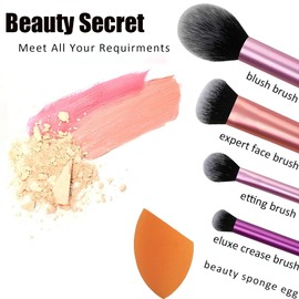 Makeup Brush Set, Face Base Makeup Brush Kit, Makeup Brush Set for Blending Eyeshadow, 4 Makeup Brushes and 2 Blender Sponges, Works with Liquid, Blush, Bronzer, Eyeshadow