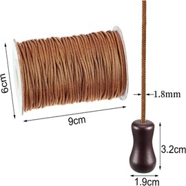 1.8 mm Braided Lift Shade Cord 55 Yards/Roll with 4 Pieces Wood Pendant for Aluminum Blind Shade, Gardening Plant and Crafts (Brown)