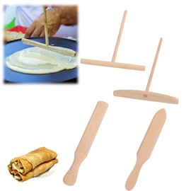 Hpamba Crepes Set Made of Beech Wood - 4-Piece Set with Crepe Spatula, Crepe Distributor, Spatula and Scraper for Crepes Maker, Pancake Dough Distributor Accessories