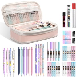 Nicpro Nicpro 47PCS Aesthetic School Supplies in Big Capacity Pen Case, Cute Pastel Mechanical Pencils 0.5, 0.7, 0.9 & 2mm Lead Holder with 25 Tube Lead Refills 4B 2B HB 2H Color, Erasers for Student Writing