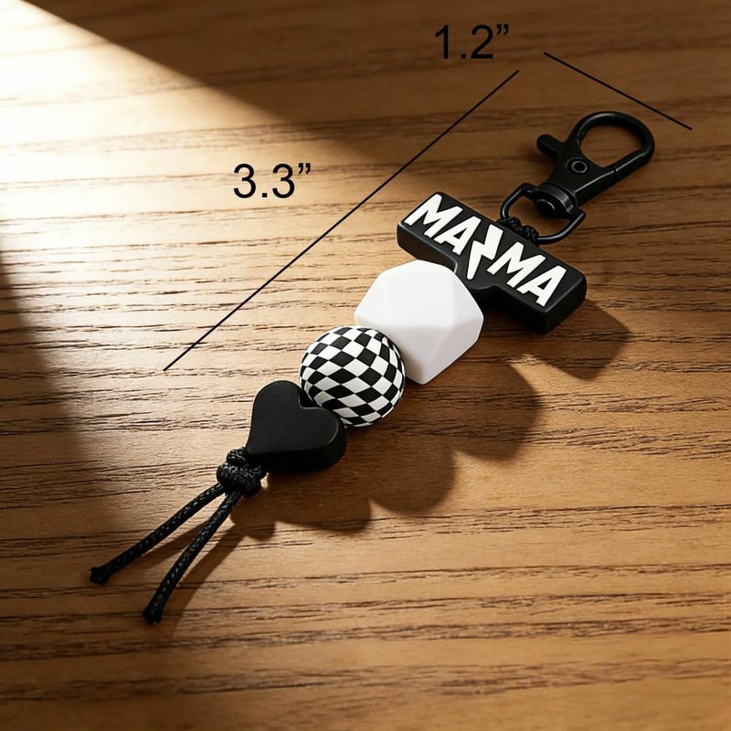 Lemua Black Mom Keychain Silicone Beaded Mama Keychain Checkered Accessories