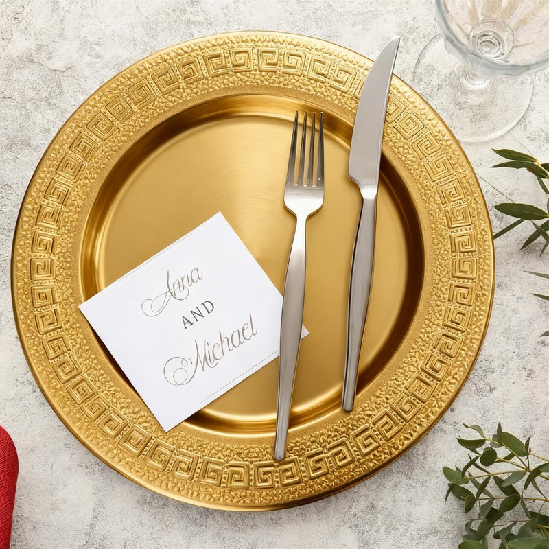ZENOVLUX 6 Pack 13'' Gold Party Chargers Reusable Large Plates,