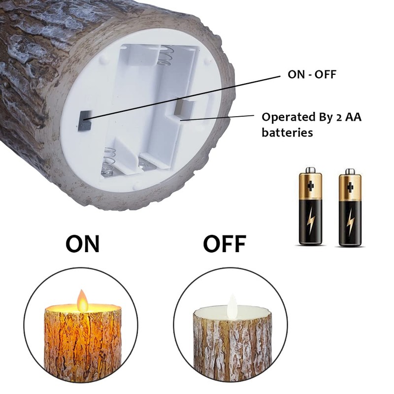MIVITOOM Pine Bark LED Flameless Pillar Candles Battery Operated with