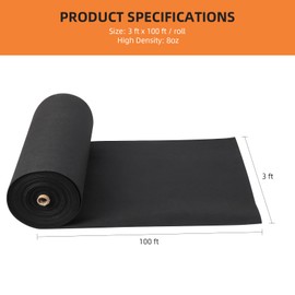 Geotextile Landscape, 3FT x 100FT 6oz PP Drainage,350N Tensile Strength & 440N Load Capacity,Geotextile Fabric,Non-Woven Weed Barrier for Driveway Stabilization, French Drains, Erosion Contro