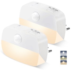 Night Light Socket, Pack of 2 Baby Night Light with Motion Sensor and Twilight Sensor, 3 Adjustable Brightness, LED Night Lamp Children for Children's Room, Stairs, Aisle, Bedroom, Kitchen, Warm White