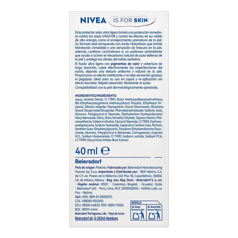 Protector Solar Facial NIVEA SUN Fluido Diario Tono Claro +
