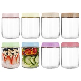 Overnight Oats Containers with Lids, 16oz Glass Jars with Lids 8 pcs, Wide Mouth Mason jars for Salad, Yogurt, Snacks, Meal Prep