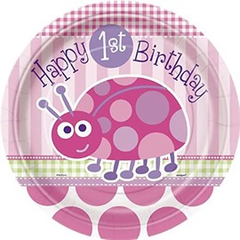 Unique Party 40395 - 23cm Pink Ladybird 1st Birthday Party Plates, Pack of 8