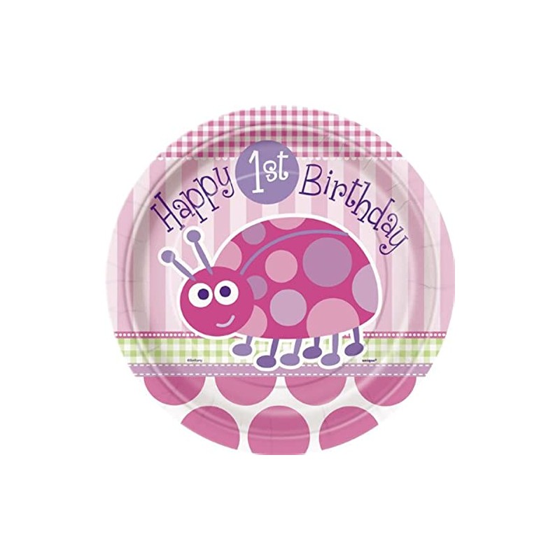 Unique Party 40395 - 23cm Pink Ladybird 1st Birthday Party