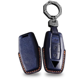 ontto Car Key Fob Cover Keyring fit for Mitsubishi Outlander 2022 2023 keyless Entry Smart Key Case Leather Key Holder Keyring Keychain Accessories Protective Decoration 3 Buttons Blue B