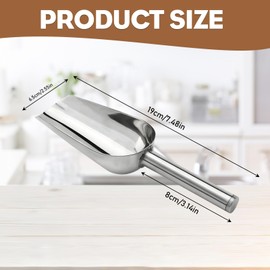 MUYAPAY Pack of 2 Flour Scoop, Stainless Steel Food Scoop, Thick Ice Scoop, Non-Magnetic Ice Cube Scoop, Weighing Scoop, for Kitchen, Bar, Wedding, Buffet, Dishwasher Safe, Silver