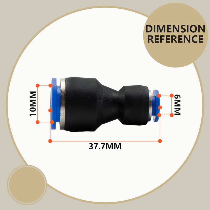 Bwintech 12 Pcs 6mm to 10mm Pneumatic Straight Reducing Push