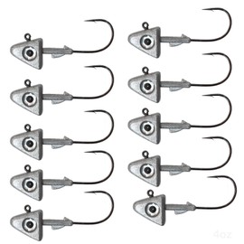 Fish WOW! 10pcs 4oz Shad Jig Head 32786 MUSTAD Hook 2X Strong 9/0 Black Nickel Hooks Jigheads - Plain Unpainted