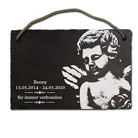 Elprinted slate board angel approx. 20 x 30 cm Gravestone, Memorial Stone, Grave Plaque Engraved with Desired Text and Name, Slate Plate also as Doorplate