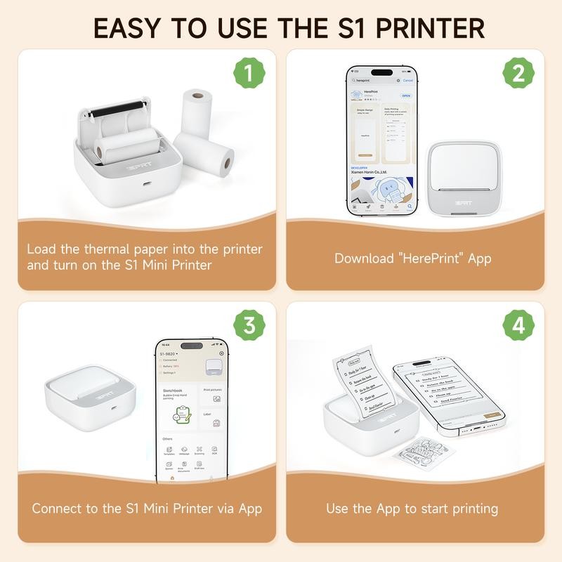Mini Printer with 1 Roll of Stickers – Portable Bluetooth