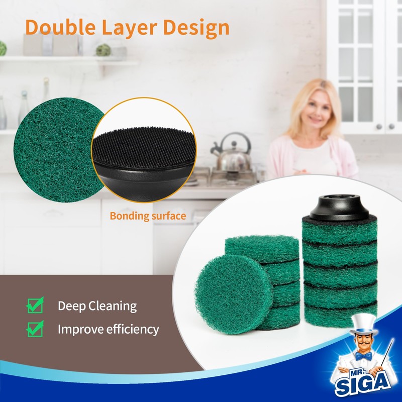 MR.SIGA Heavy Duty Pad Refills for Electric Spin Scrubber, 10