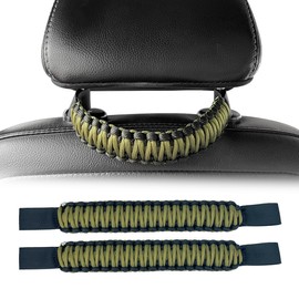 SWLOR Headrest Grab Handles(Army Green),Paracord Headrest Grab Handles for Jeep Tacoma Bronco 4Runner,Heavy-Duty Paracord Handle,Back Seat Grab Handles