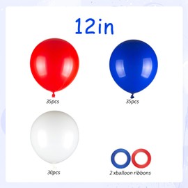 100pcs Red White and Blue Balloons, 12 inch Independence Day Patriotic Balloons for 4th of July Graduation Baseball Birthday Party Decorations