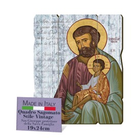 Fratelli Bonella Picture of Shaped Wood in Vintage Style of St. Josef Protector of the Holy Family 19 x 24 cm Made in Italy