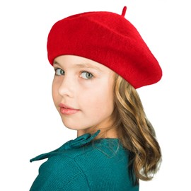SATINIOR Beret Hat Kids Beret French Beanie Cap Artist Wool Hat Girls Beret Artist Costume for Children Kids Girls(Red, 1 Pieces)
