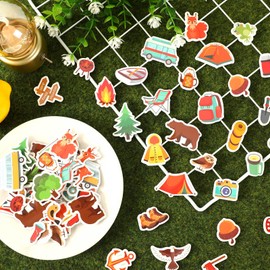 JULBEAR 300 Pieces Travel Camping Foam Stickers Bulk Self-Adhesive Cartoon Camping Stickers for Arts Crafts Travel Camping Party Favors Activity Reward Scrapbooks DIY Supplies