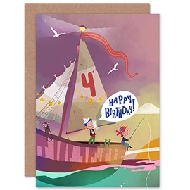 Wee Blue Coo Pirate Map Boys 4th Birthday Card