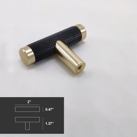 Gutuwellea 10 Pack 2 Inch Cabinet T Knob Aluminum Knob for Drawer Pulls Gold and Black Oxidation Finish with Diamond Pattern