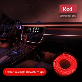 Car LED Interior Lighting, USB EL Wire Car 5 m Ambient Lighting 5 V Car Light Suitable for Dashboard Grouts, Door Joints, DIY Designs (Red)