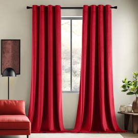 EMEMA Velvet Curtains 84 Inch Length 2 Panels Set, Elegant Blackout Curtains for Bedroom, Grommet Thermal Insulated Soundproof Room Darkening Luxury Window Drapes for Living Room W52 x L84 Red