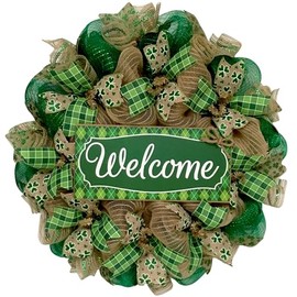 Luxury Handmade Happy St. Patrick’s Day Deco Mesh Wreath –Irish Welcome Front Door Decor, 24" or 28"