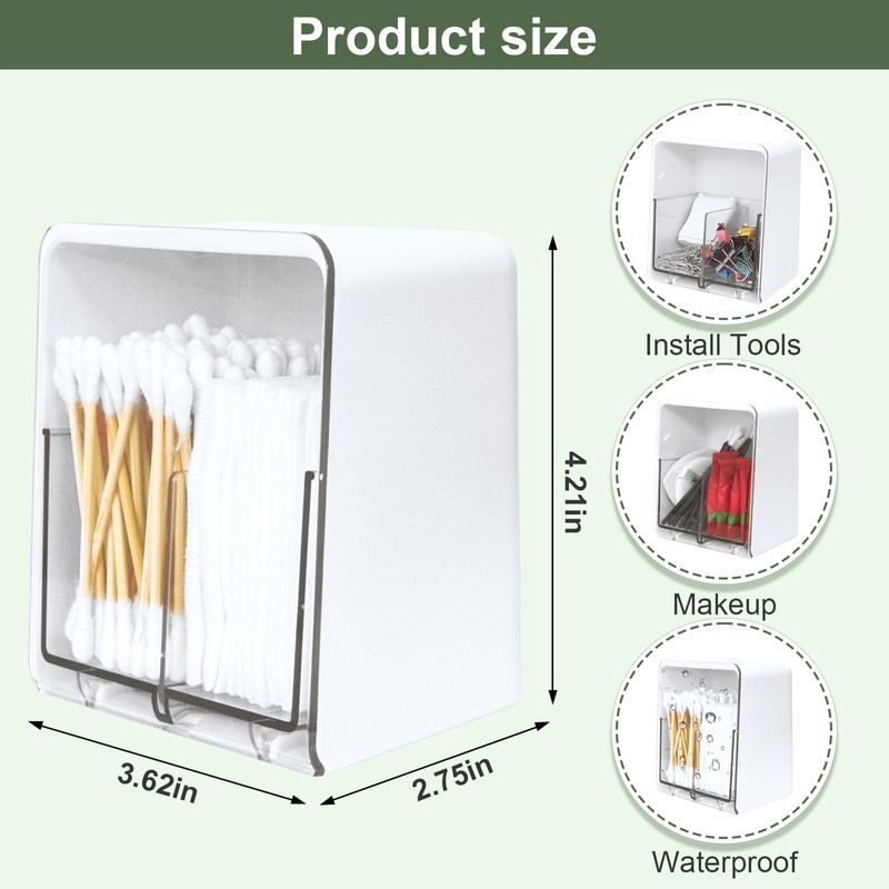 Obsoorth Qtip Holder with 2 Compartments, Clear Bathroom Vanity Cotton