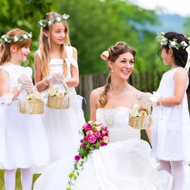 Riceshoot 4 Pack Flower Girl Baskets Set Flower Girl Jewelry Wedding Accessories Headband Bracelet Baskets Gloves (Rustic)