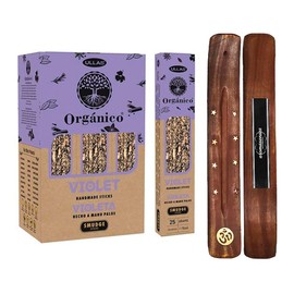 Aromasenses - Räucherstäbchen Jasmin, 100% natürlich Ullas, handgefertigt, 12 Schachteln à 25 Gramm + Geschenk Aromasenses Räuchergefäß (Jasmin) (Violet)