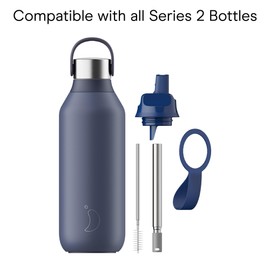 Chilly's Series 2 Sports Flip Lid with Telescopic Straw and Nylon Carry Loop - Easy Flip Lid, Straw Cleaning Brush Included - Accessory Series 2 Water Bottles - Whale Blue
