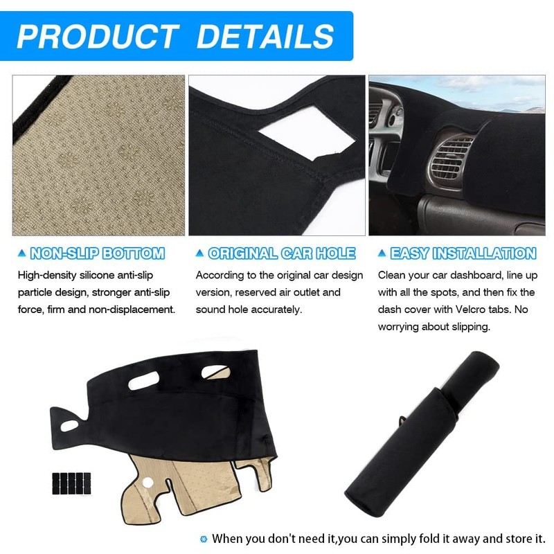 CARTIST Dashboard Cover Fits for 2002-2005 Dodge Ram 1500 and