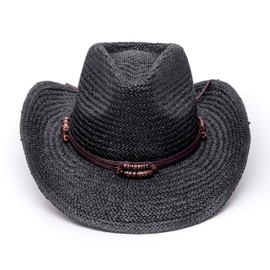 Old Stone Straw Cowboy Cowgirl Hat for Men Women Unisex Summer Winter All Season Wide Brim Sun Hat Dallas Western Style for Safari Fishing Beach Golf Hiking Multipurpose, Chloe Black