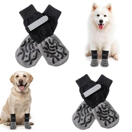 2 Paar/4 Stück Anti-Rutsch-Hundesocken, Doppelseitige Anti-Rutsch Hundesocken mit Verstellbarem reflektierendem Klettverschluss Hundestiefel für den Pfotenschutz von Hunden Innenbereich (Schwarz,XS)