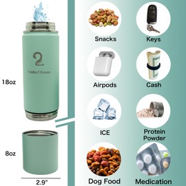 Insulated Water Bottle & Snack Container - Stainless Steel Water Bottle with Storage Compartment, 3 Lid Types BPA Free, Leak & Spill Proof Travel Bottle for Kids & Adults - Snack and Drink Cup