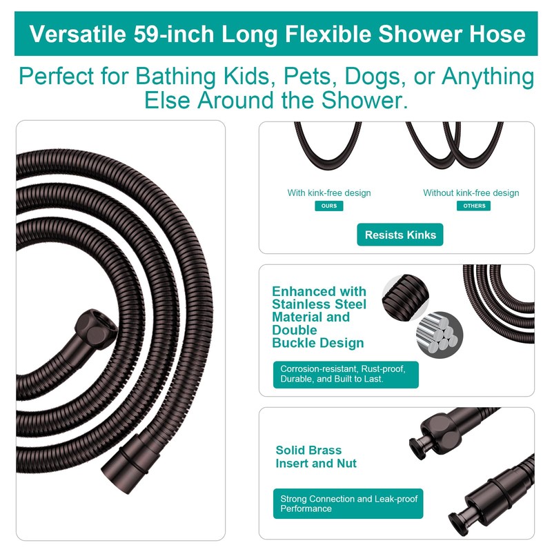 AULEEND Shower Slide Bar Handheld Shower Head with Hose, 5-Function