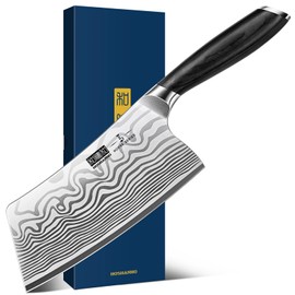 HOSHANHO Cleaver Knife 7 Inch, Razor Sharp High Carbon Powder Steel Meat Cleaver, Professional Butcher Chopper Kitchen Knife for Meat Cutting Vegetable Slicing