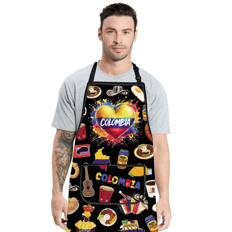 MYSOMY Colombia Aprons With Pocket Colombian Cooking Apron Colombia Flag