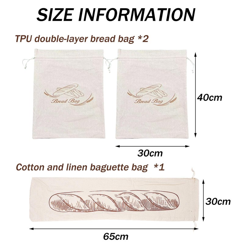 TYXHXTF 3 Pack Bread Bags, Plastic Lined Bread Storage Bags