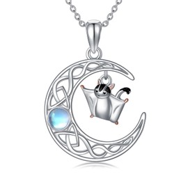 HUKKUN Sugar Glider Chain 925 Silver Sugar Glider Pendant Moon Necklace Sugar Glider Jewellery for Women, Sterling Silver, No Gemstone